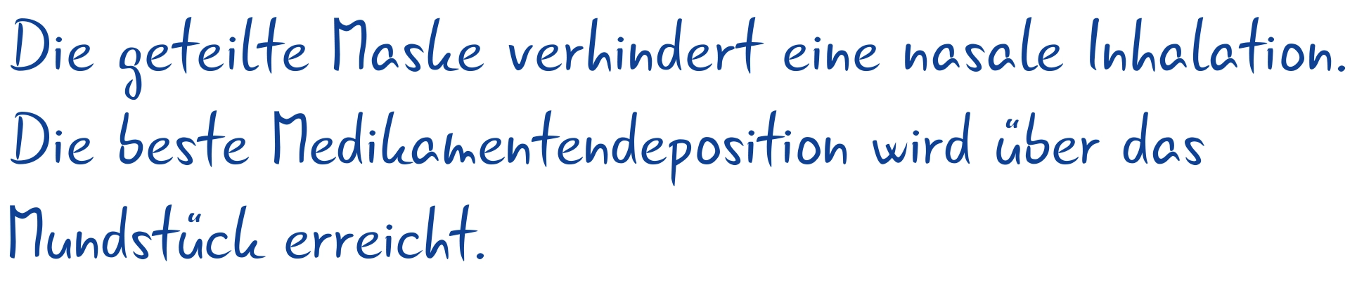 Die geteilte Maske verhindert eine nasale Inhalation. Die beste Medikamentendeposition wird über das Mundstück erreicht.