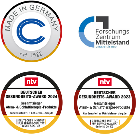 Auszeichnungen und Gütesiegel, darunter Made in Germany, Gesundheits-Award 2023 und 2024