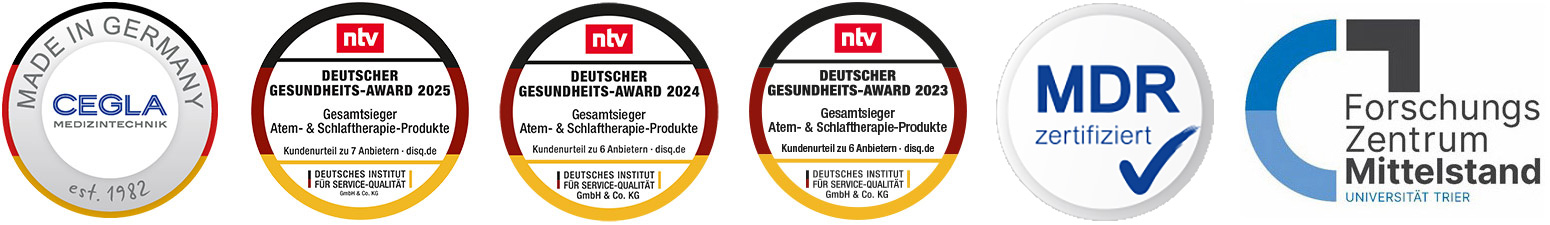 Auszeichnungen und Gütesiegel, darunter Made in Germany, Gesundheits-Award 2024 und 2025