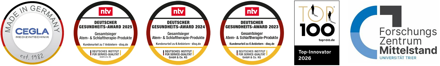 Auszeichnungen und Gütesiegel, darunter Made in Germany, Gesundheits-Award 2024 und 2025